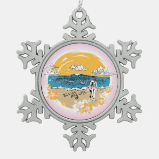 "Ich mag mein Leben" Surfmädchen-Ornament Schneeflocken Zinn-Ornament