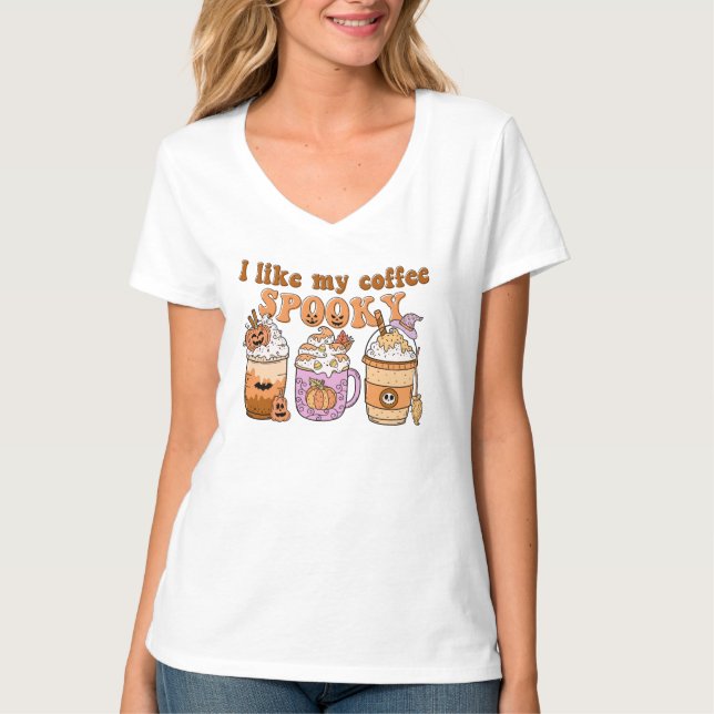 Ich mag meine Kaffeekürbis-halloween Hexe T-Shirt (Vorderseite)