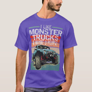 Ich mag MONSTER LKW und vielleicht 3 Leute Retro V T-Shirt