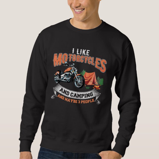 Ich mag Motorrad Camping Vielleicht 3 Personen Cam Sweatshirt (Vorderseite)