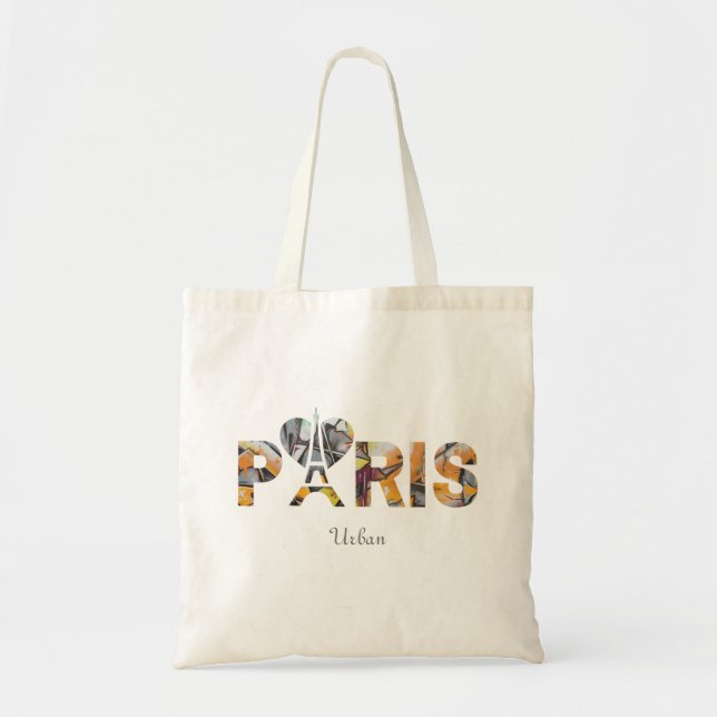 Ich mag Paris mit einem bunten städtischen Hinterg Tragetasche (Vorne)