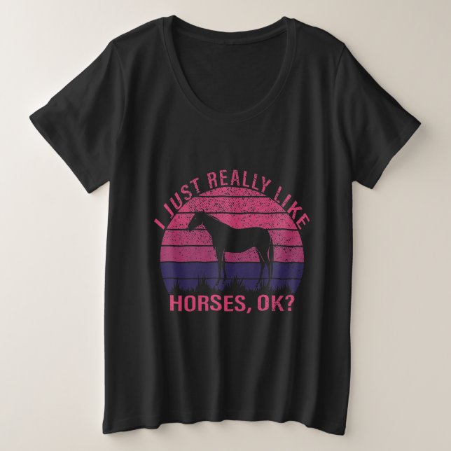 Ich mag Pferde wirklich in Rosa und Lila Große Größe T-Shirt (Design vorne)