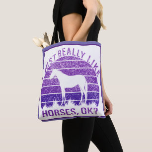 Ich mag Pferde wirklich Lila Tasche