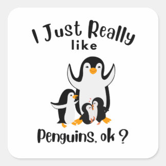 Ich mag Pinguine einfach. Quadratischer Aufkleber