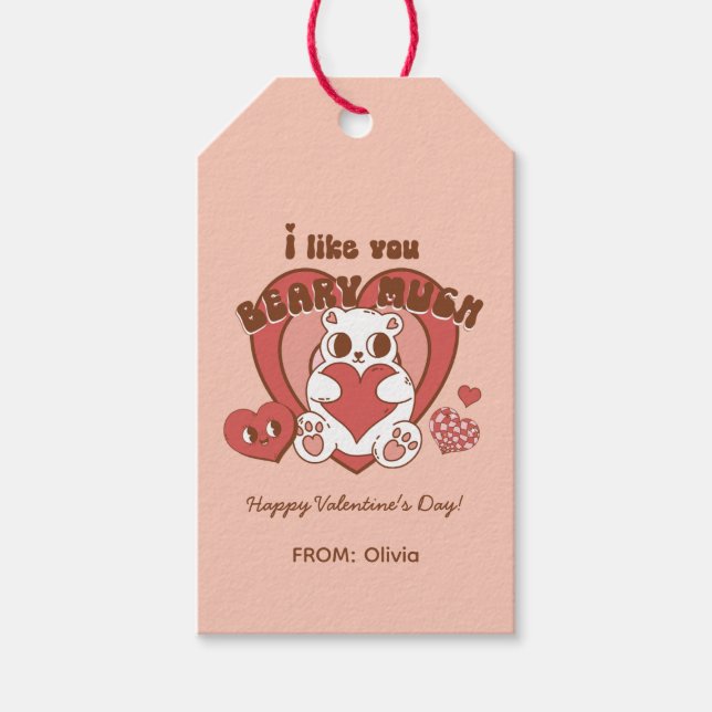Ich mag Sie zu viel Retro Groovy Valentine Geschenkanhänger (Vorderseite)