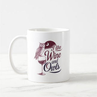 "Ich mag Wein und Eulen" Vintages Design Kaffeetasse
