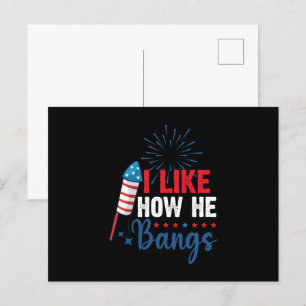 Ich mag, wie er Bangs Patriotic 4. Juli Paar Einladungspostkarte
