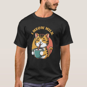 Ich Miau Milch Lustige Katze Trinkt Retro T-Shirt