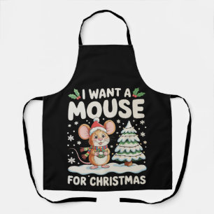 Ich möchte eine Maus zu Weihnachten Santa Hut Schn Schürze