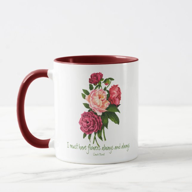 Ich muss Blume haben Claude Monet Zitat Peony Art Tasse (Links)
