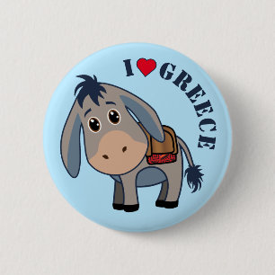 "Ich niedlicher Esel Liebe Griechenlands" Button