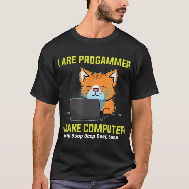 Ich programmiere Computer-Beep-Boop-Katze T-Shirt (Vorderseite)