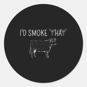 Ich rauche das Rindfleisch Barbecue Grillen Grille Runder Aufkleber