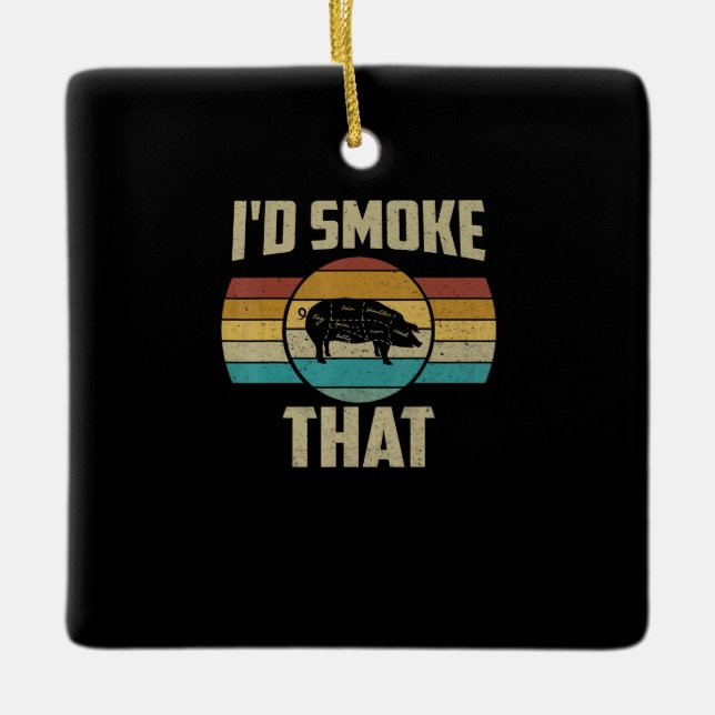 Ich rauche, dass lustige Retro-GRILLEN Pig Fleisch Keramikornament (Vorderseite)