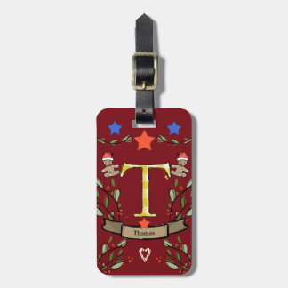 Ich reise für Weihnachts-Monogramm "T" mit Namen Gepäckanhänger