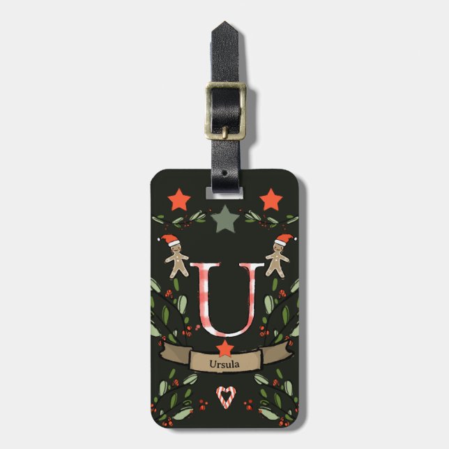 Ich reise für Weihnachts-Monogramm "U" mit dem Nam Gepäckanhänger (Vorderseite vertikal)
