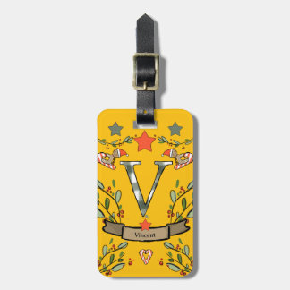 Ich reise für Weihnachts-Monogramm "V" mit Namen Gepäckanhänger