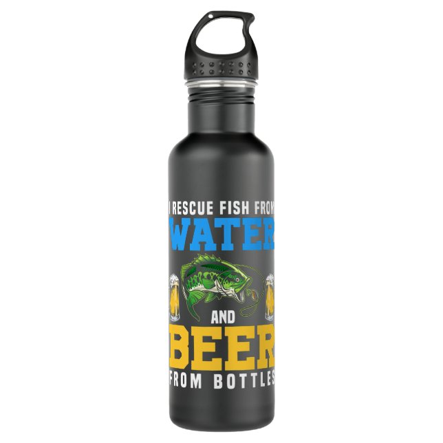 Ich rette Fische aus Wasser und Bier aus Flaschen Edelstahlflasche (Vorderseite)