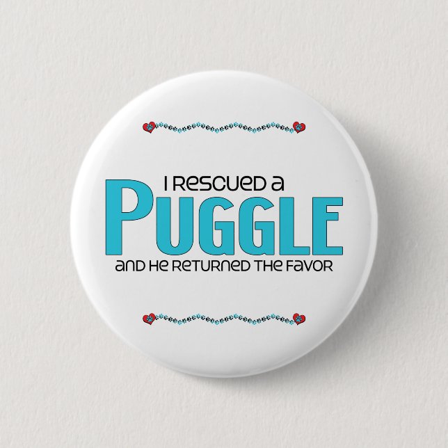 Ich rettete einen Puggle (Mann) Button (Vorderseite)