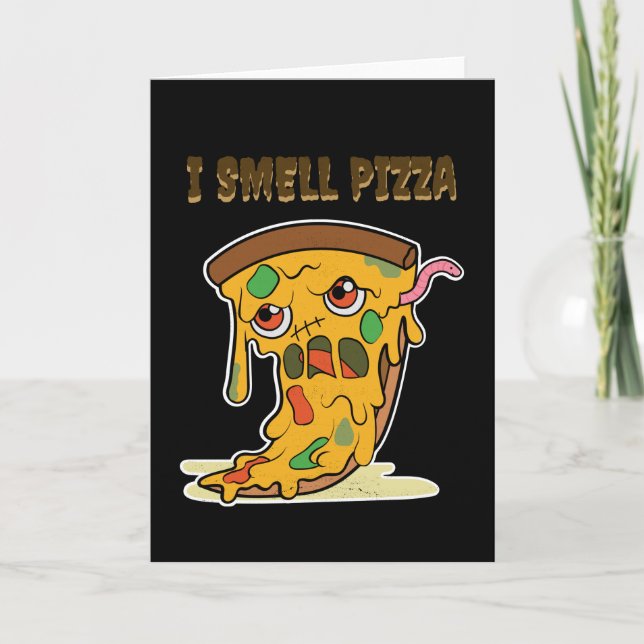 Ich rieche Pizza Funny Halloween Kawaii Zombie Foo Karte (Vorderseite)