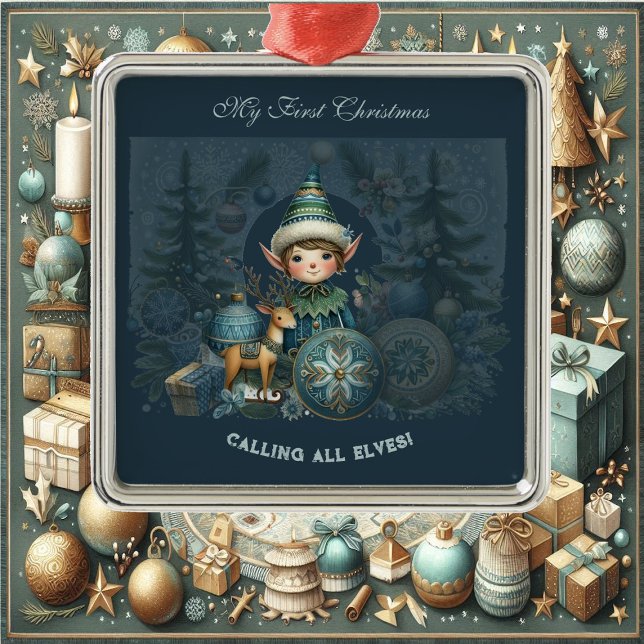Ich rufe alle Elfen Schneeflocken meine ersten Wei Ornament Aus Metall (Calling All Elves Snowflakes My First Christmas Metal Ornament)