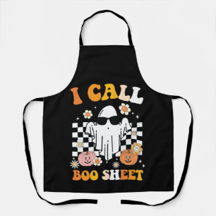 Ich rufe Boo Sheet Halloween Retro Geist Schürze