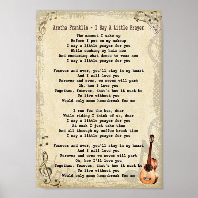 Ich sage ein kleines Gebet Song Lyric Wall Art Pri Poster (Vorne)