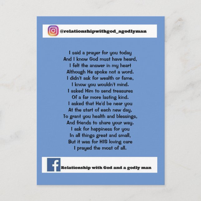 ICH SAGTE HEUTE EINEN PRAYER FÜR DICH POSTKARTE (Vorderseite)