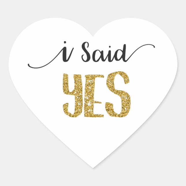 Ich sagte JA Hochzeitsticker mit Gold Glitzer Lett Herz-Aufkleber (Vorderseite)