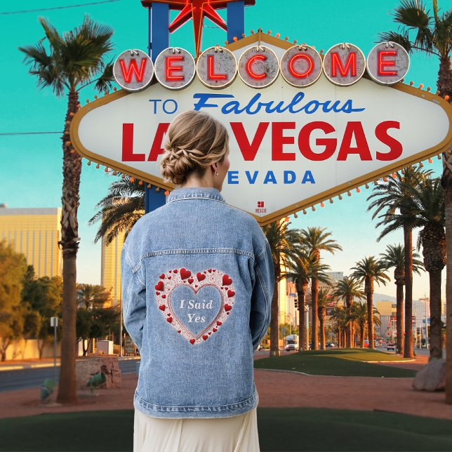Ich sagte ja Niedlichen Vorschlag Rote Liebe Herz Jeansjacke (Vegas Wedding)