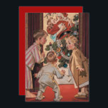 Ich sah Mommy Kissing Santa Claus Custom Christmas Feiertagskarte<br><div class="desc">Feiern Sie die Saison mit dieser wunderschönen Vintagen Illustration vergangener Tage. Auf der Karte befindet sich ein klassischer zeichn des Franks Leyendecker, der drei pajamafarbene Kinder zeigt, die überrascht sind, wie ihre Mutter den Weihnachtsmann unter dem Misteloe küsst. Personalisieren Sie diese, indem Sie die Nachricht auf der Rückseite anpassen und/oder...</div>