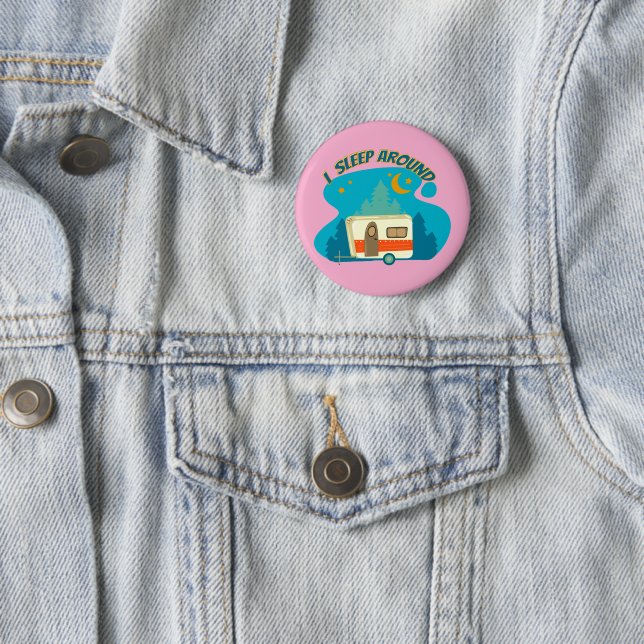 Ich schlafe um Camper Van Camping Explorer Natur Button (Beispiel)