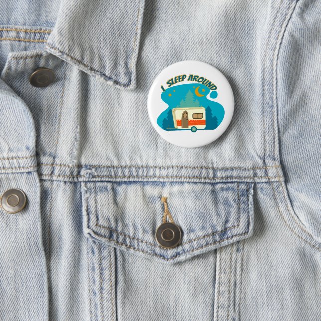 Ich schlafe um Camper Van Camping Explorer Natur Button (Beispiel)