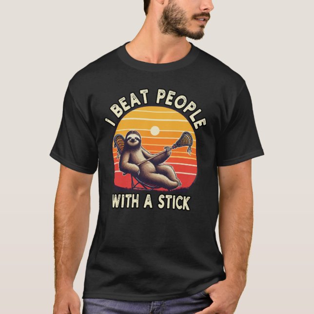 Ich schlage Leute mit einem schwarzen Lacrosse-Fau T-Shirt (Vorderseite)