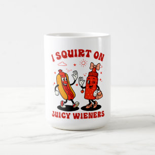 Ich schneide auf saftigen Dackeln Erwachsenen Humo Kaffeetasse