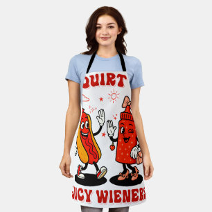 Ich schneide auf saftigen Dackeln Erwachsenen Humo Schürze