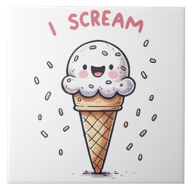 Ich schreie Eiscreme mit Sprinklen Fliese (Vorderseite)