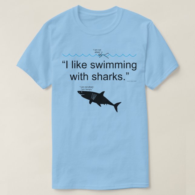 Ich schwimme gerne mit Haien T-Shirt (Design vorne)