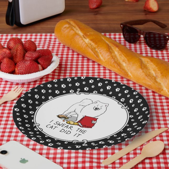 Ich schwöre, die Katze hat es Samoyed Dog Messy Fu Pappteller (Picknick)