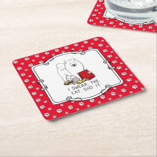 Ich schwöre, die Katze hat es Samoyed Dog Messy Fu Rechteckiger Pappuntersetzer