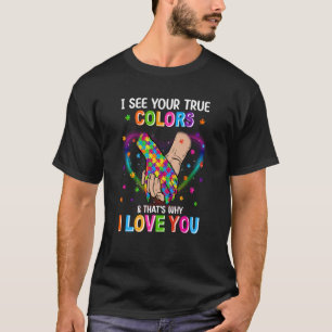 Ich sehe deine wahre Farbe Hände Herz Puzzle Autis T-Shirt
