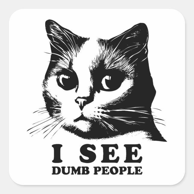 Ich sehe dumme Leute | Funny Cat Quadratischer Aufkleber (Vorderseite)