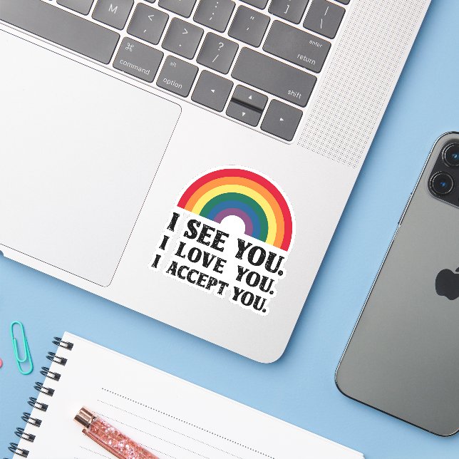 Ich sehe Sie, ich Liebe Sie akzeptiere LGBTQ Aufkleber (Laptop mit iPhone)