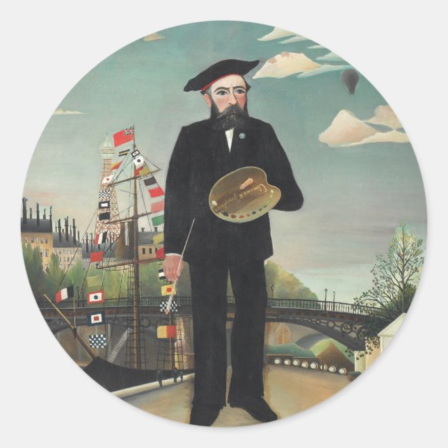 Ich selbst Portrait Landscape 1890, Henri Rousseau Runder Aufkleber (Vorderseite)