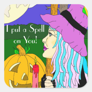 Ich setze einen Zauber auf euch, Hexe Halloween Quadratischer Aufkleber