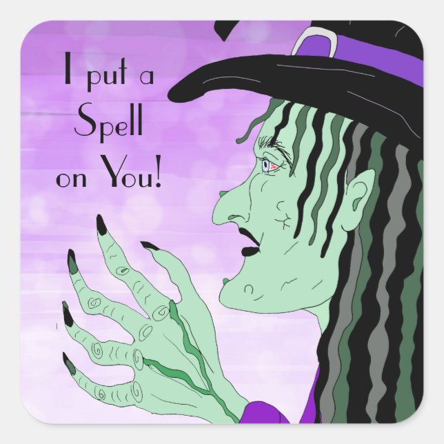 Ich setze einen Zauber auf euch, Hexe Halloween Quadratischer Aufkleber (Vorderseite)