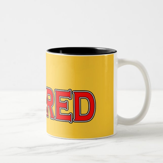 Ich setzte das müde in pensioniertes lustiges zweifarbige tasse (Rechts)