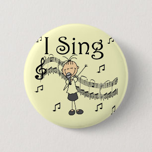 Ich singe musikalische Strichmännchen-T - Shirts Button