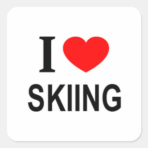 ICH ❤️ SKIFAHREN I LIEBE SKIING I HERZSKIING QUADRATISCHER AUFKLEBER
