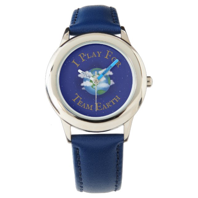 "Ich spiele für Team Earth" Botschaft der Einheit Armbanduhr (Vorderseite)